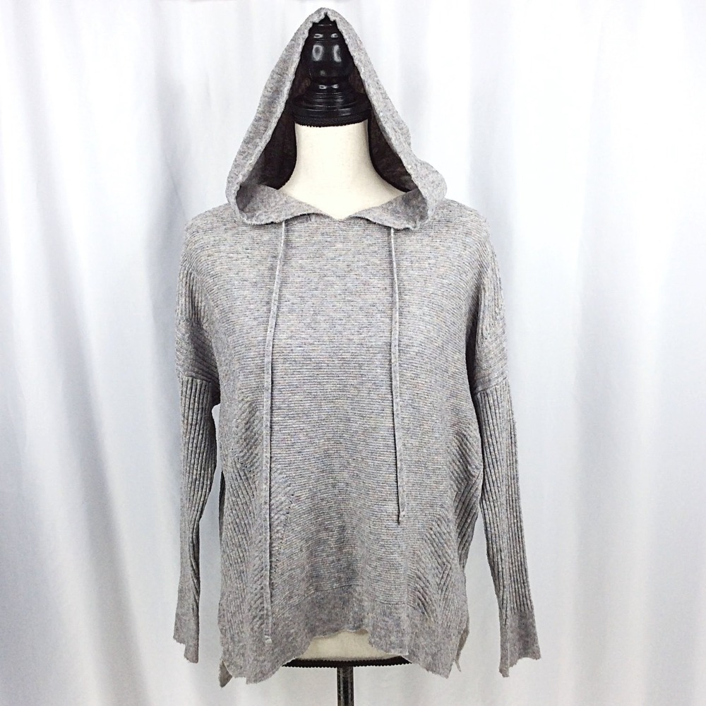 Wit & Wisdom Hoodie Ribbed Sweater Womens Size Small Oversized Gray Lightweight